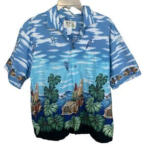 Ky's Hawaiian‎ Shirt Men Large Button Up Vacation Tropical Resort Surf Cotton